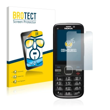 Parte frontale di una confezione del prodotto con il logo del marchio BROTECT. Accanto è raffigurato il dispositivo Nokia C5-0