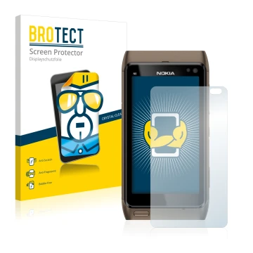 Parte frontale di una confezione del prodotto con il logo del marchio BROTECT. Accanto è raffigurato il dispositivo Nokia n8 c