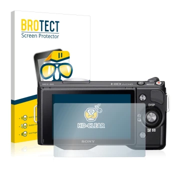 Parte frontale di una confezione del prodotto con il logo del marchio BROTECT. Accanto è raffigurato il dispositivo Sony Alpha