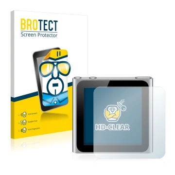 Parte frontale di una confezione del prodotto con il logo del marchio BROTECT. Accanto è raffigurato il dispositivo Apple iPod