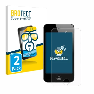 Parte frontale di una confezione del prodotto con il logo del marchio BROTECT. Accanto è raffigurato il dispositivo Apple iPod