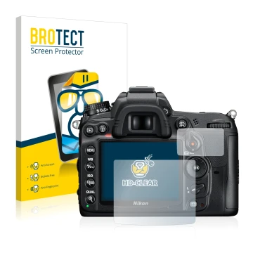 Parte frontale di una confezione del prodotto con il logo del marchio BROTECT. Accanto è raffigurato il dispositivo Nikon D700