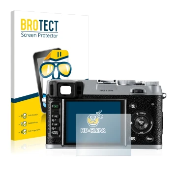 Parte frontale di una confezione del prodotto con il logo del marchio BROTECT. Accanto è raffigurato il dispositivo Fujifilm F