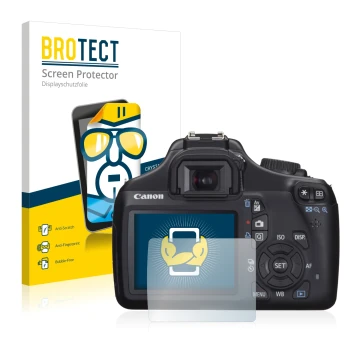 Parte frontale di una confezione del prodotto con il logo del marchio BROTECT. Accanto è raffigurato il dispositivo Canon EOS 