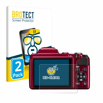 Parte frontale di una confezione del prodotto con il logo del marchio BROTECT. Accanto è raffigurato il dispositivo Nikon Cool