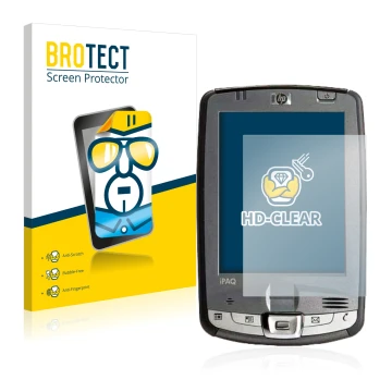 Parte frontale di una confezione del prodotto con il logo del marchio BROTECT. Accanto è raffigurato il dispositivo HP iPAQ hx