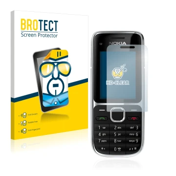Parte frontale di una confezione del prodotto con il logo del marchio BROTECT. Accanto è raffigurato il dispositivo Nokia C2-0