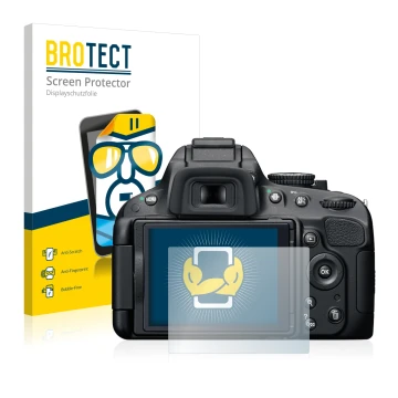 Parte frontale di una confezione del prodotto con il logo del marchio BROTECT. Accanto è raffigurato il dispositivo Nikon D510