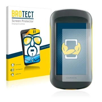 Parte frontale di una confezione del prodotto con il logo del marchio BROTECT. Accanto è raffigurato il dispositivo Garmin Mon