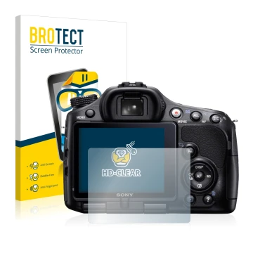 Parte frontale di una confezione del prodotto con il logo del marchio BROTECT. Accanto è raffigurato il dispositivo Sony Alpha