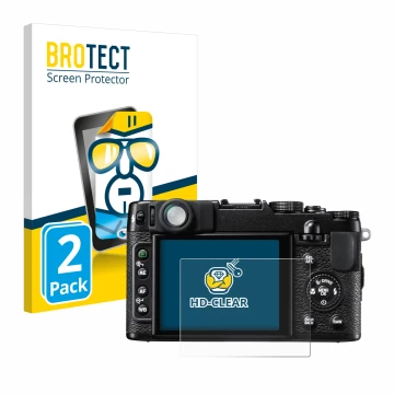 Parte frontale di una confezione del prodotto con il logo del marchio BROTECT. Accanto è raffigurato il dispositivo Fujifilm F