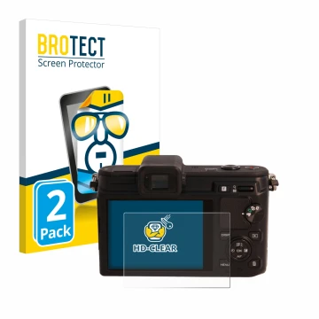 Parte frontale di una confezione del prodotto con il logo del marchio BROTECT. Accanto è raffigurato il dispositivo Nikon 1 V1