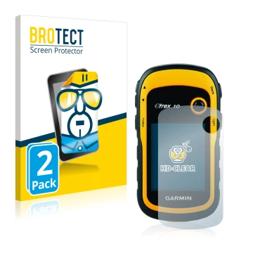 Parte frontale di una confezione del prodotto con il logo del marchio BROTECT. Accanto è raffigurato il dispositivo Garmin eTr