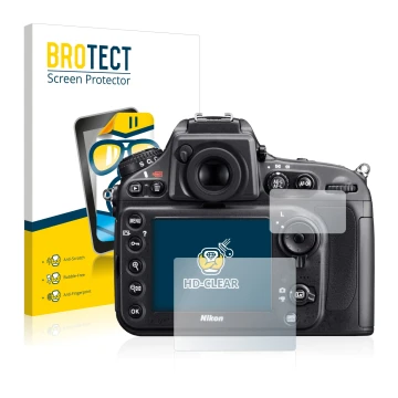 Parte frontale di una confezione del prodotto con il logo del marchio BROTECT. Accanto è raffigurato il dispositivo Nikon D800