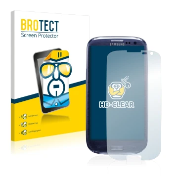 Parte frontale di una confezione del prodotto con il logo del marchio BROTECT. Accanto è raffigurato il dispositivo Samsung Ga