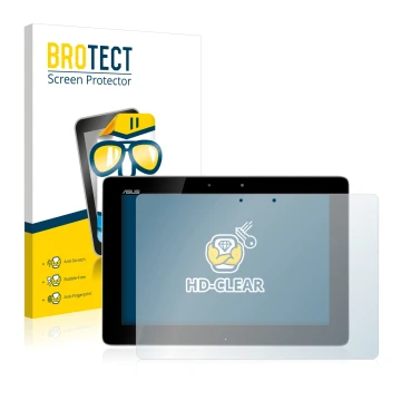 Parte frontale di una confezione del prodotto con il logo del marchio BROTECT. Accanto è raffigurato il dispositivo ASUS Trans