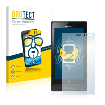 Parte frontale di una confezione del prodotto con il logo del marchio BROTECT. Accanto è raffigurato il dispositivo Sony Xperi