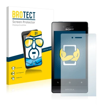 Parte frontale di una confezione del prodotto con il logo del marchio BROTECT. Accanto è raffigurato il dispositivo Sony Xperi