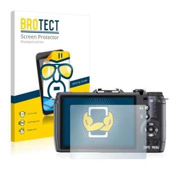 Parte frontale di una confezione del prodotto con il logo del marchio BROTECT. Accanto è raffigurato il dispositivo Pentax Q10