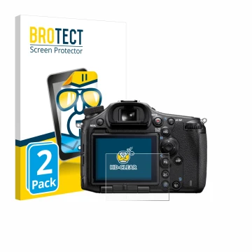 Parte frontale di una confezione del prodotto con il logo del marchio BROTECT. Accanto è raffigurato il dispositivo Sony Alpha