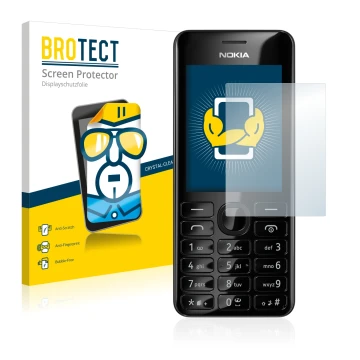 Parte frontale di una confezione del prodotto con il logo del marchio BROTECT. Accanto è raffigurato il dispositivo Nokia 206 
