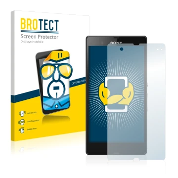 Parte frontale di una confezione del prodotto con il logo del marchio BROTECT. Accanto è raffigurato il dispositivo Sony Xperi