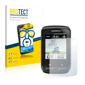 Parte frontale di una confezione del prodotto con il logo del marchio BROTECT. Accanto è raffigurato il dispositivo Garmin Edg