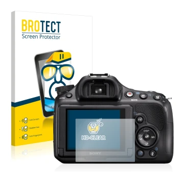 Parte frontale di una confezione del prodotto con il logo del marchio BROTECT. Accanto è raffigurato il dispositivo Sony Alpha