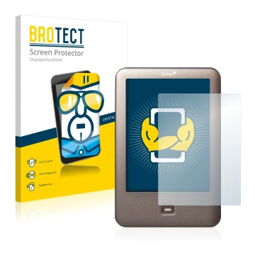 Parte frontale di una confezione del prodotto con il logo del marchio BROTECT. Accanto è raffigurato il dispositivo Tolino Shi