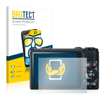 Parte frontale di una confezione del prodotto con il logo del marchio BROTECT. Accanto è raffigurato il dispositivo Canon Powe