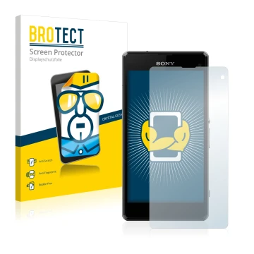 Parte frontale di una confezione del prodotto con il logo del marchio BROTECT. Accanto è raffigurato il dispositivo Sony Xperi