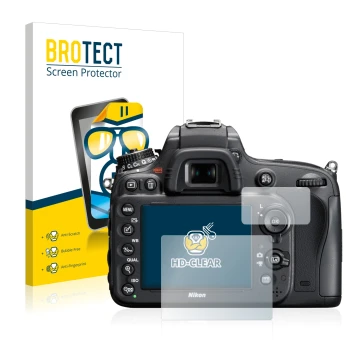 Parte frontale di una confezione del prodotto con il logo del marchio BROTECT. Accanto è raffigurato il dispositivo Nikon D610
