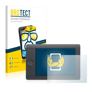 Parte frontale di una confezione del prodotto con il logo del marchio BROTECT. Accanto è raffigurato il dispositivo Wacom Intu
