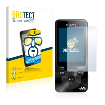 Parte frontale di una confezione del prodotto con il logo del marchio BROTECT. Accanto è raffigurato il dispositivo Sony Walkm