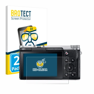 Parte frontale di una confezione del prodotto con il logo del marchio BROTECT. Accanto è raffigurato il dispositivo Samsung NX