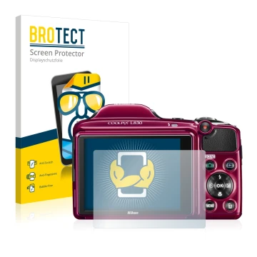 Parte frontale di una confezione del prodotto con il logo del marchio BROTECT. Accanto è raffigurato il dispositivo Nikon Cool