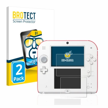 Parte frontale di una confezione del prodotto con il logo del marchio BROTECT. Accanto è raffigurato il dispositivo Nintendo 2