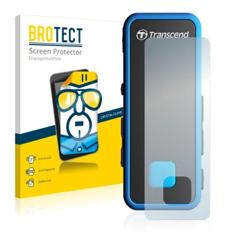 Parte frontale di una confezione del prodotto con il logo del marchio BROTECT. Accanto è raffigurato il dispositivo Transcend 