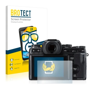 Parte frontale di una confezione del prodotto con il logo del marchio BROTECT. Accanto è raffigurato il dispositivo Fujifilm X