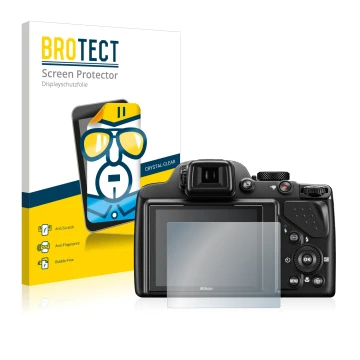 Parte frontale di una confezione del prodotto con il logo del marchio BROTECT. Accanto è raffigurato il dispositivo Nikon Cool