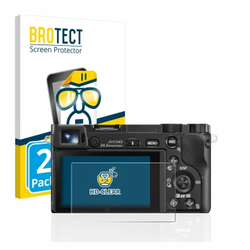 Parte frontale di una confezione del prodotto con il logo del marchio BROTECT. Accanto è raffigurato il dispositivo Sony Alpha
