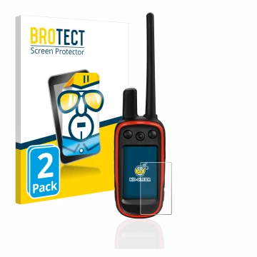 Parte frontale di una confezione del prodotto con il logo del marchio BROTECT. Accanto è raffigurato il dispositivo Garmin Alp