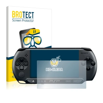 Parte frontale di una confezione del prodotto con il logo del marchio BROTECT. Accanto è raffigurato il dispositivo Sony PSP 2