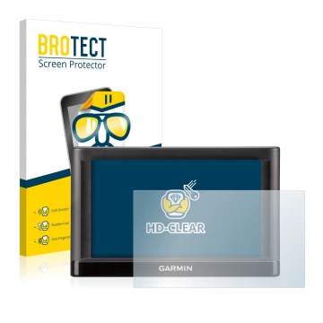 Parte frontale di una confezione del prodotto con il logo del marchio BROTECT. Accanto è raffigurato il dispositivo Garmin nüv