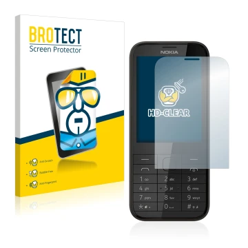 Parte frontale di una confezione del prodotto con il logo del marchio BROTECT. Accanto è raffigurato il dispositivo Nokia 225 