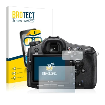 Parte frontale di una confezione del prodotto con il logo del marchio BROTECT. Accanto è raffigurato il dispositivo Sony Alpha