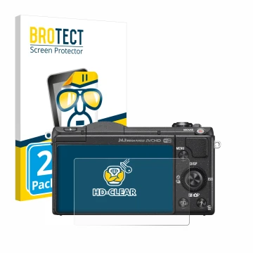 Parte frontale di una confezione del prodotto con il logo del marchio BROTECT. Accanto è raffigurato il dispositivo Sony Alpha