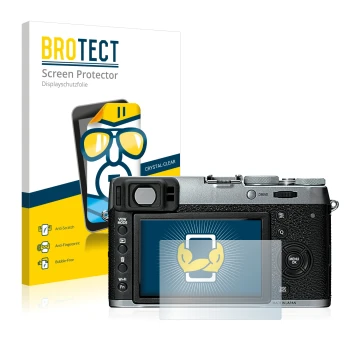 Parte frontale di una confezione del prodotto con il logo del marchio BROTECT. Accanto è raffigurato il dispositivo Fujifilm X