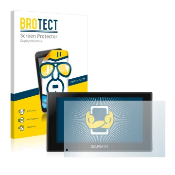 Parte frontale di una confezione del prodotto con il logo del marchio BROTECT. Accanto è raffigurato il dispositivo Garmin nüv