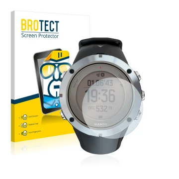 Parte frontale di una confezione del prodotto con il logo del marchio BROTECT. Accanto è raffigurato il dispositivo Suunto Amb